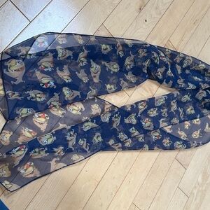Sheer Navy Scarf with Cartoon Dog Print
